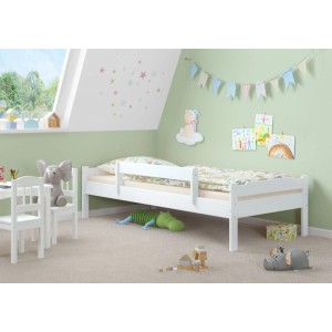 Erst-Holz Einzelbett Bettrahmen 90 x 200 cm Kiefer Weiß Massiv Modell 31 mit Kindersicherung und Rollrost inkl.