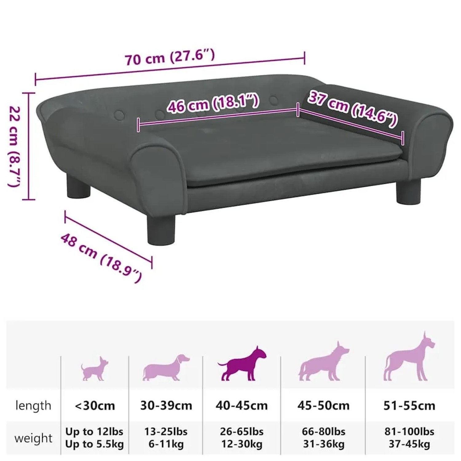vidaXL Hundebett Dunkelgrau 70x48x22 cm Samt 172014_7