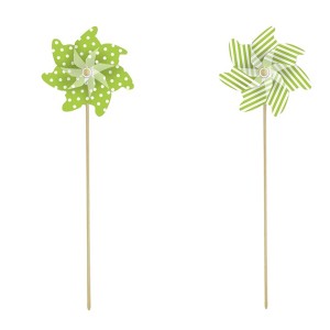 Windrad Tulip, 2-fach sortiert, grün mit Punkten und Streifen, Deko für Garten und Balkon.