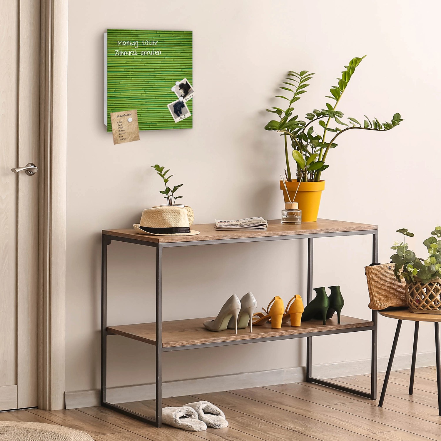 Banjado Schlüsselkasten Glas 30x30cm mit Bambus Motiv, Magnettafel und 50 Haken.