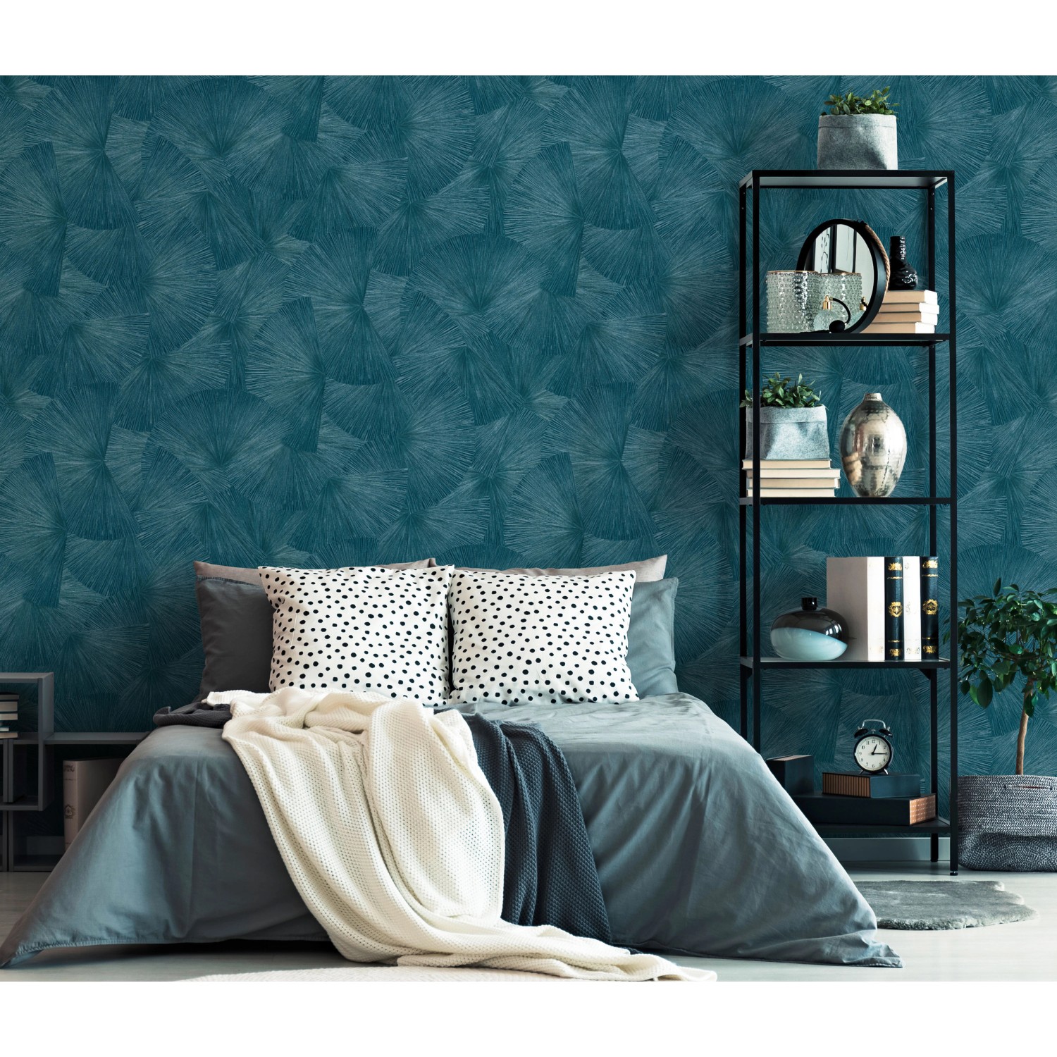  Schlafzimmer mit Erismann Vliestapete Guido Maria Kretschmer Fashion for Walls 3 Fächermotiv.