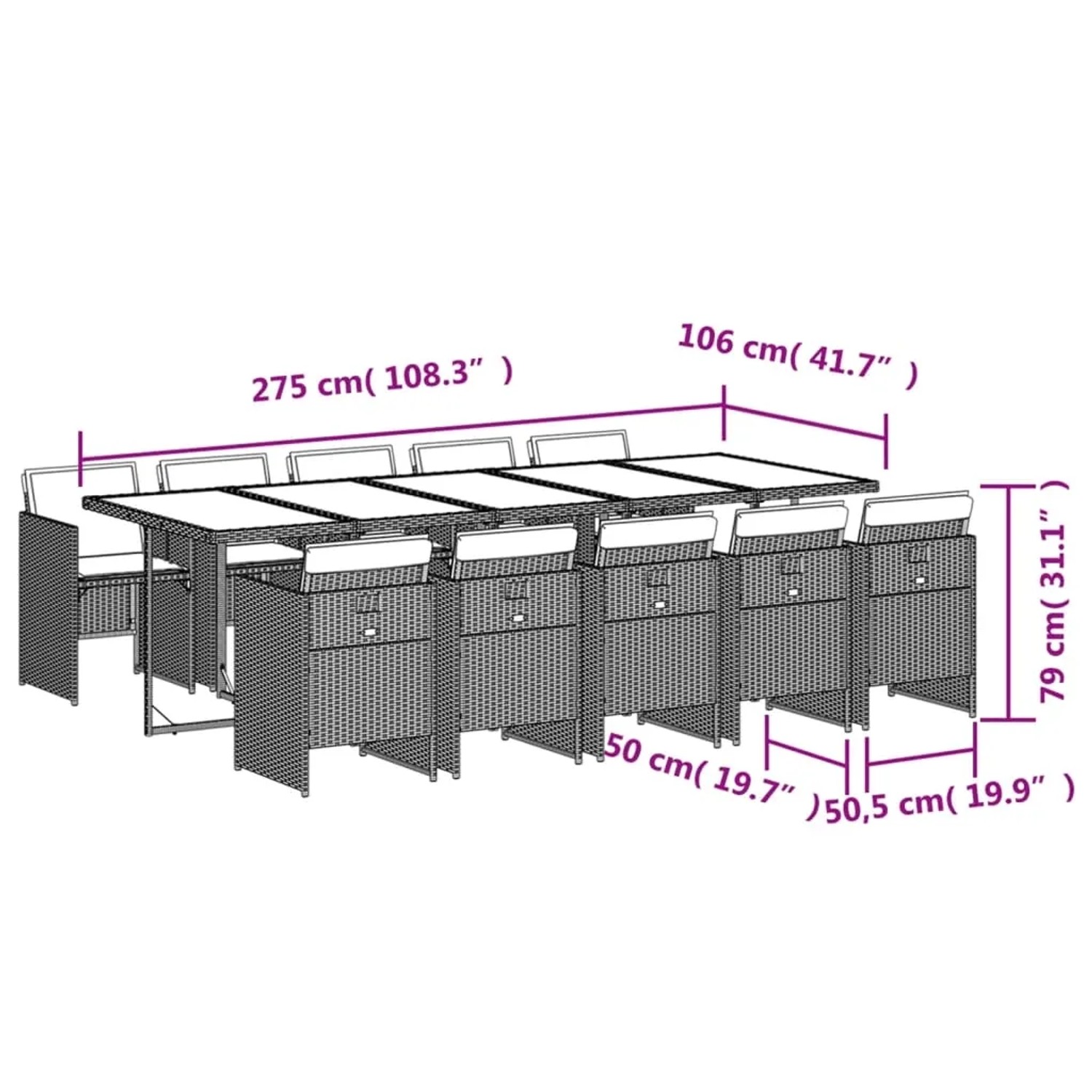 vidaXL 11-tlg. Garten-Essgruppe mit Kissen, beigemischtes Poly Rattan. Gartenmöbel-Set mit Tisch und Stühlen.