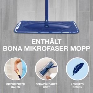Bona Reinigungsset: Mikrofaser Mop für Stein-, Fliesen- und Laminatböden mit schwenkbarem Kopf.