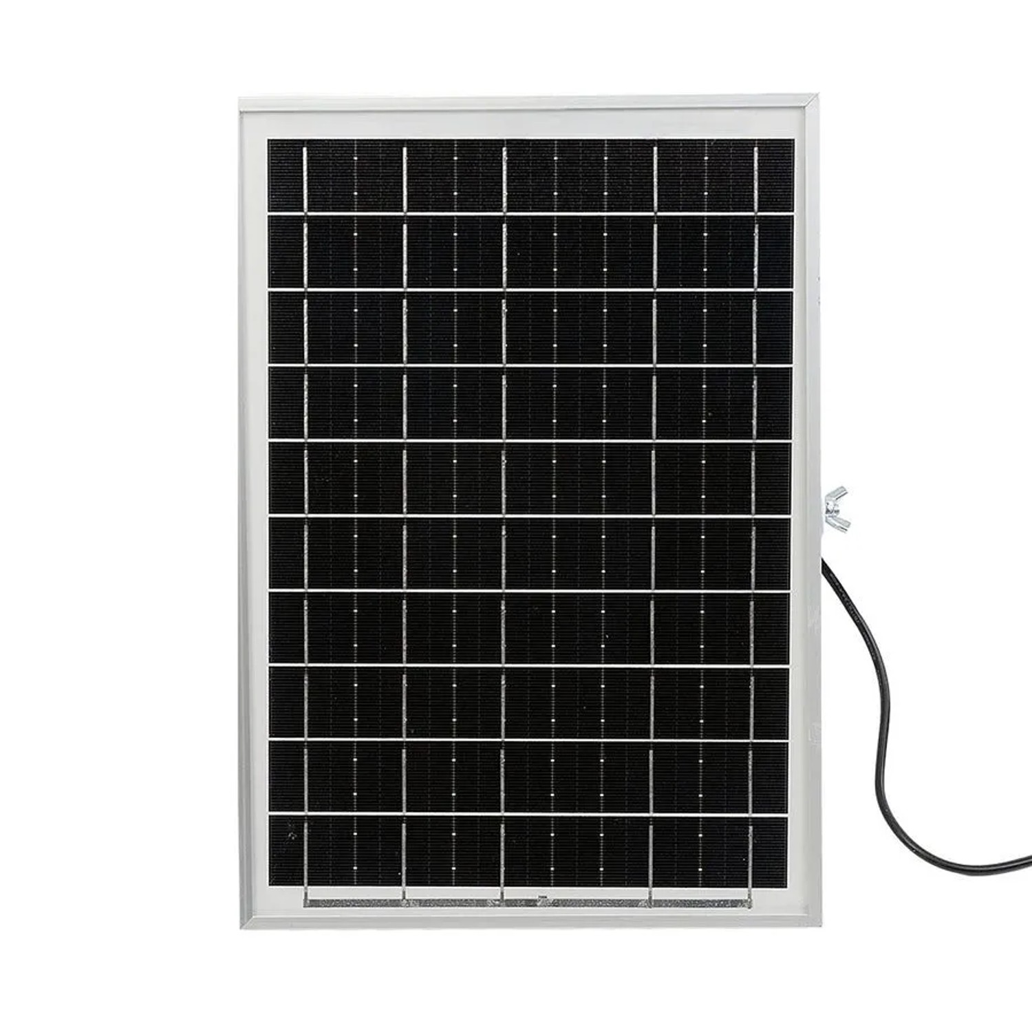 LUXULA Solarstrahler: Monokristallines Solarpanel mit silbernem Rahmen und schwarzer Zellstruktur.