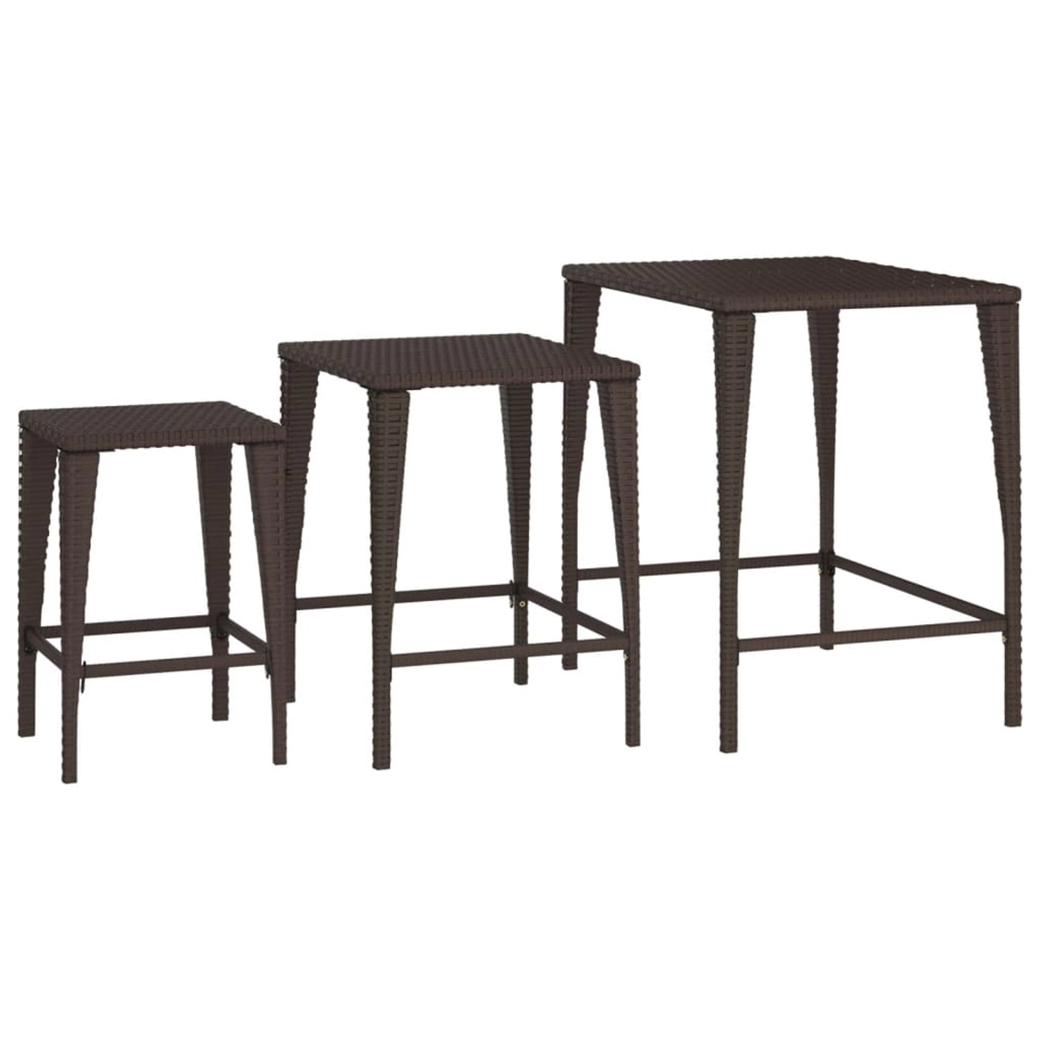 vidaXL Garten-Satztische, 3 braune Rattan Tische in verschiedenen Größen.