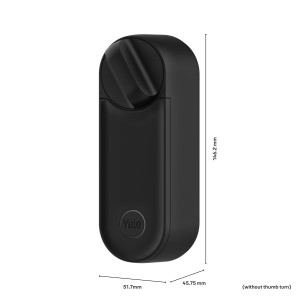 Schwarzes Yale Linus L2 WLAN Smart Lock Türschloss mit Maßen.