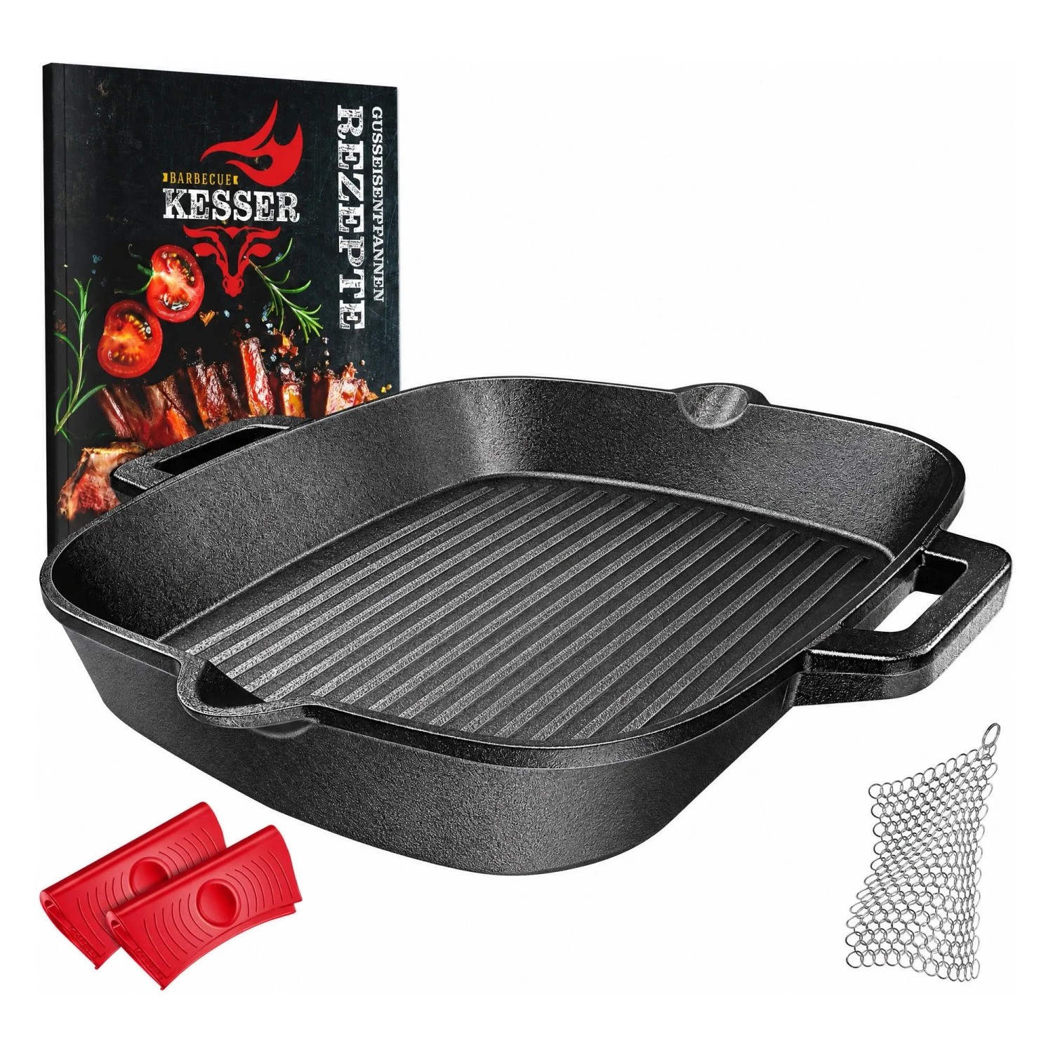 KESSER Gusseisenpfanne Voreingebrannt für Induktion 30 cm Grillpfanne