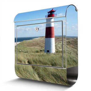 Banjado Edelstahl Briefkasten mit Leuchtturm Motiv und Zeitungsfach.