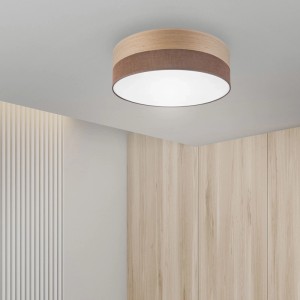 Lamkur LED-Deckenleuchte Dafne, braunes Furnier, Ø 45 cm. Moderne Wohnraumleuchte.