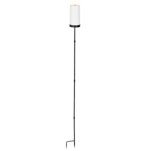 Weiße Solar-Kerze XL auf schwarzem Stab für Garten & Terrasse.