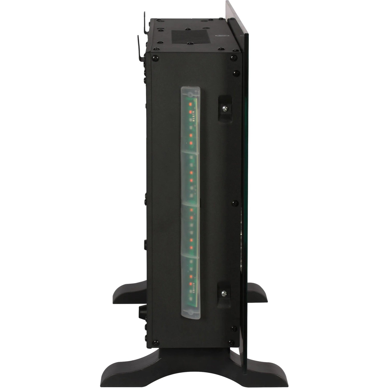 Schwarzer El Fuego Elektrokamin Aarau II, Seitenansicht mit LED-Beleuchtung und Standfüßen.