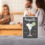 Transparenter Acryl Tischaufsteller in L-Form mit Margarita-Rezept auf Theke. Ideal für Menükarten und Werbung im Bürobedarf.