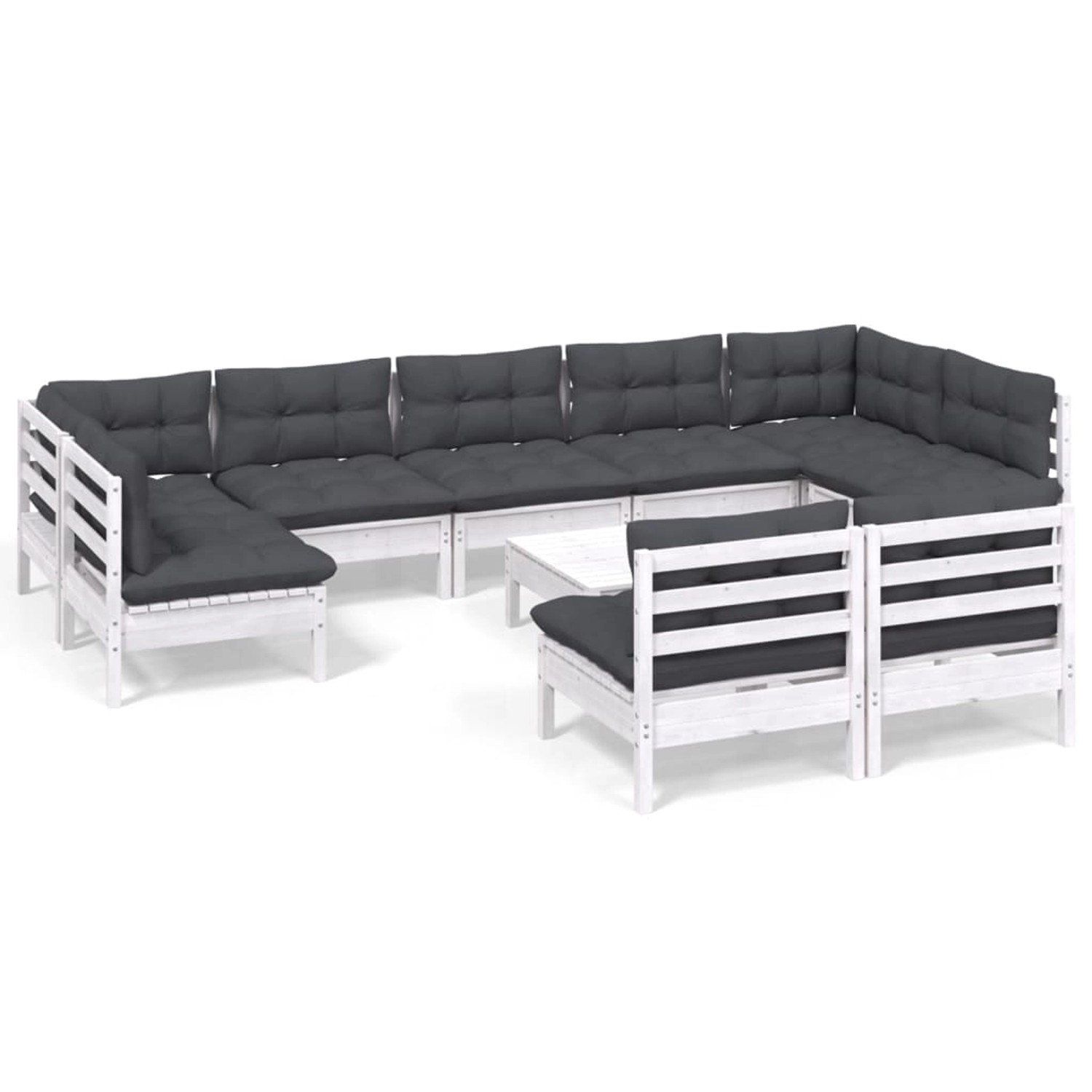 vidaXL 10-tlg Garten-Lounge-Set mit Kissen Weiß Kiefer Massivholz Modell 35 günstig online kaufen