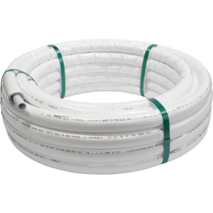 Weiße PIPETEC Mehrschichtverbundrohr 15m Rolle, 16x2mm, isoliert. Aluminium-Verbundrohr für Wasserinstallation.