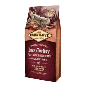 Carnilove Katzen-Trockenfutter Adult Large Breed Ente & Truthahn 6kg. Getreidefreies Futter für große Katzenrassen.