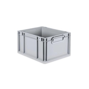 Graue PROREGAL Eurobox NextGen, 20 Liter, mit Griffen und Auflagedeckel. Ideal zur Aufbewahrung.