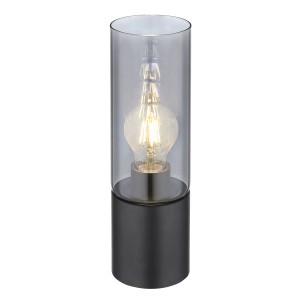 Globo Tischlampe Annika, schwarz matt mit Rauchglas, modernes Design. Ohne Leuchtmittel.