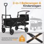 Sekey Bollerwagen, faltbar, mit Dach, schwarz, für 2 Kinder bis 100 kg. Ideal für Camping.