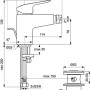 Technische Zeichnung: Ideal Standard Ceraflex Bidetarmatur in Chrom mit Maßangaben.