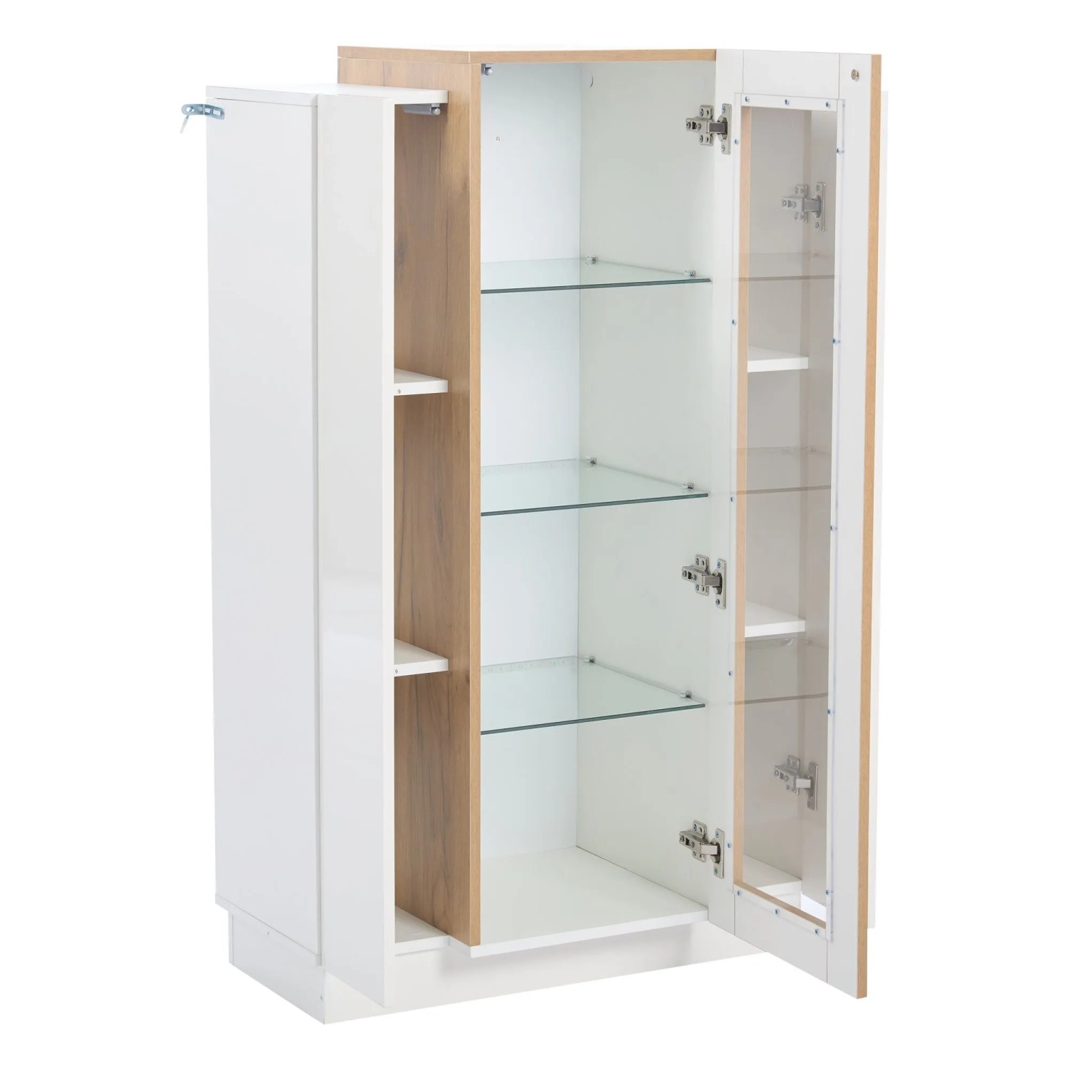 okwish Vitrine mit LED Beleuchtung Glasablagen Wohnzimmer 74x40x120cm Weiß