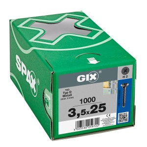 Packung Spax Trockenbauschrauben GIX-D, 3,5x25 mm, 1000 Stück, phosphatiert, für Gipskarton auf Metallprofile.