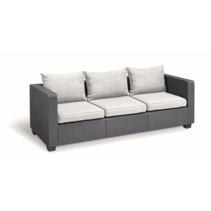 Allibert Salta 3-Sitzer Gartenlounge mit beigen Kissen. Wetterfestes Loungeset für den Garten.
