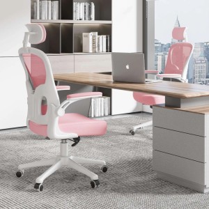 Rattantree Ergonomischer Bürostuhl mit Höhenverstellung Kopfstütze Armlehnen und Lendenstütze Pink