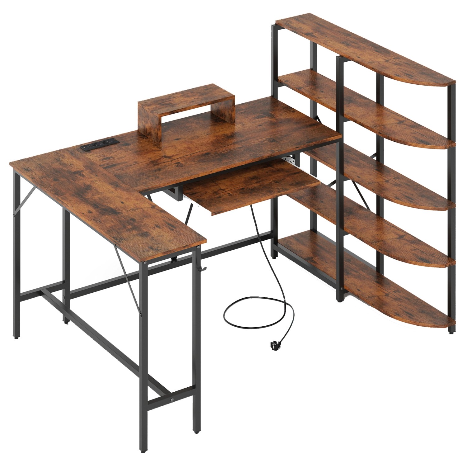 Costway Schreibtisch L-Form mit Monitorständer Braun günstig online kaufen