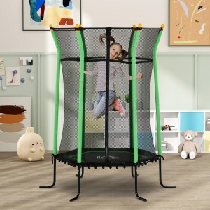 HOMCOM Kindertrampolin, Ø163,5cm, mit Sicherheitsnetz. Mädchen springt im Trampolin.