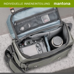 Mantona Kameratasche Milano Grande, graubraun, mit variabler Inneneinteilung für DSLR, Objektiv und Zubehör.