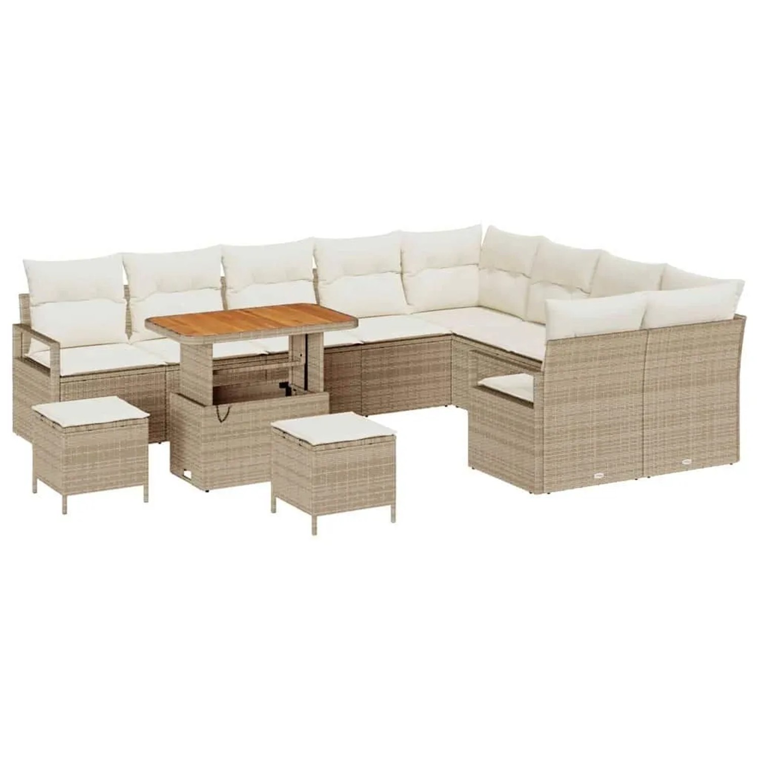 vidaXL Garten-Sofa-Set mit Kissen mit Speicher 12-Tlg Beige und Creme 3364516