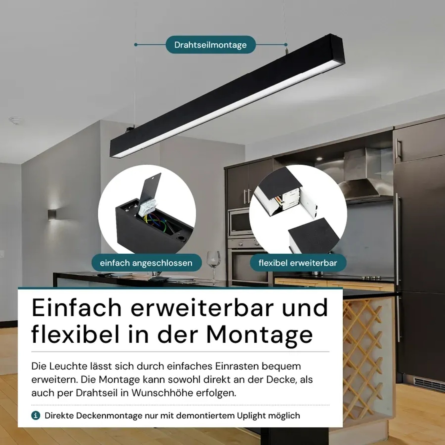 LUXULA LED Tresenleuchte 30 W 3600 lm 3000-6500 K UGR19 Schwarz kaufen bei OBI