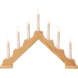 Elektrischer Schwedenleuchter aus Holz mit 7 warmweißen Lichtern als Weihnachtsdekoration.