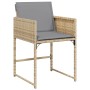 Gartensessel aus Poly Rattan in Beige mit hellgrauem Kissen, Teil der vidaXL 5-tlg. Garten-Essgruppe.