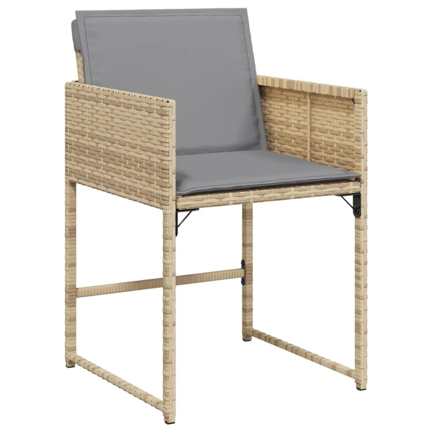 Gartensessel aus Poly Rattan in Beige mit hellgrauem Kissen, Teil der vidaXL 5-tlg. Garten-Essgruppe.