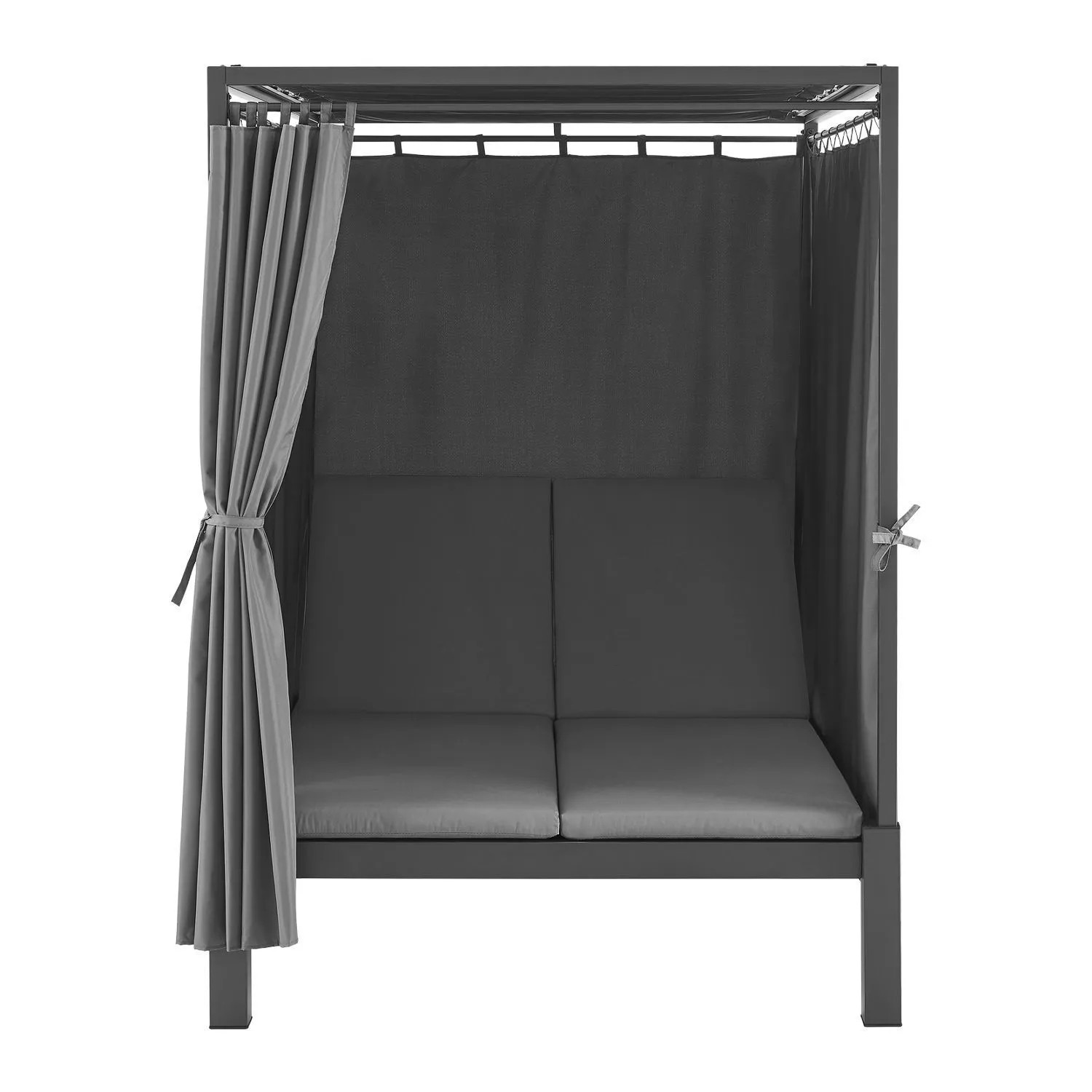 Juskys Doppel Loungebett Kreta mit Verstellbarer Rückenlehne & Dach Grau Dunkelgrau_4