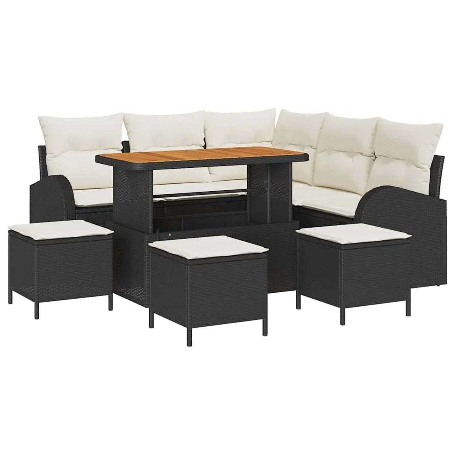 vidaXL Garten-Sofa-Set mit Kissen mit Speicher 9-Tlg Schwarz und Creme 3364350