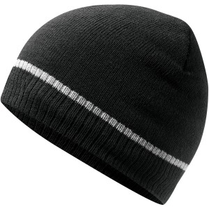 Schwarze Scheibler Strickmütze für Arbeitskleidung mit reflektierendem Streifen.