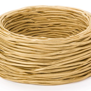 Aufgerolltes, dünnes, goldenes Textilkabel (Meterware) von Orion Lightstyle.