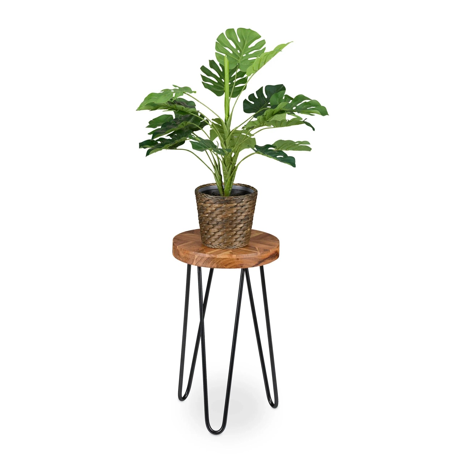 Relaxdays Blumenhocker Akazienholz Eisen Dunkelbraun Schwarz 42 cm x 25 cm 2,7 kg