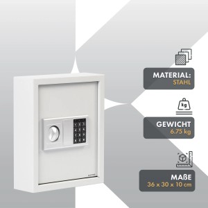 Weißer KARAT Schlüsseltresor mit Elektronikschloss, 30x10x36 cm. Ideal zur sicheren Schlüsselaufbewahrung.