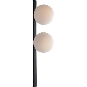 Eco-Light Wandleuchte Pluto, 2-flammig, schwarz, mit zwei satinweißen Diffusoren.