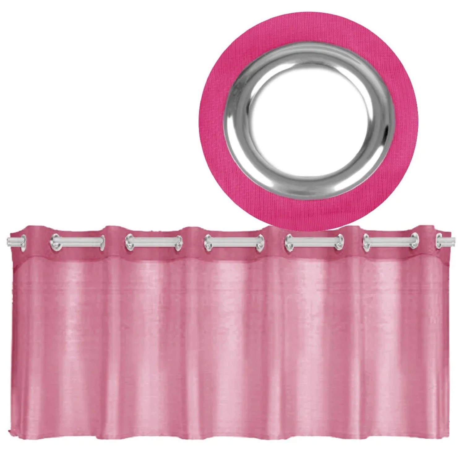 Pinke Bistrogardine Noella mit Ösen, 160x45 cm. Dekorative Fenstergardine für Küche und Wohnraum.