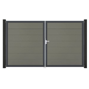 GroJa Steckzaun Tor Grande DIN Rechts DB Grau, 2-flügelig, mit Alu-Rahmen. Sichtschutzzaun-Tor für den Garten.