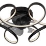 Schwarzer LED-Deckenventilator Loris, Ø 56cm, mit geschwungenen Leuchtenarmen und transparenten Rotorblättern.