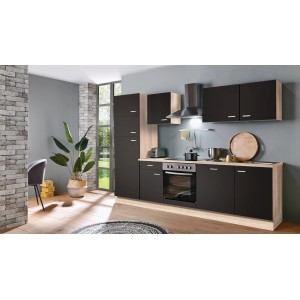 Menke Küchenzeile Classic 280 cm in Lava Matt und Sonoma Eiche Nachbildung.