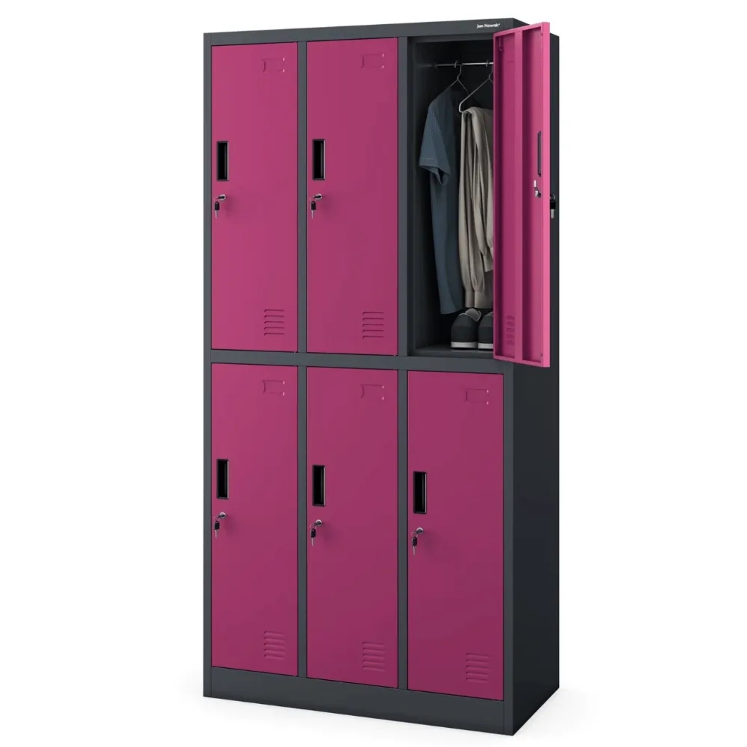 JAN NOWAK Umkleideschrank Spind IGOR 6 Abteile 185 x 90 x 45 cm Anthrazit-Lila