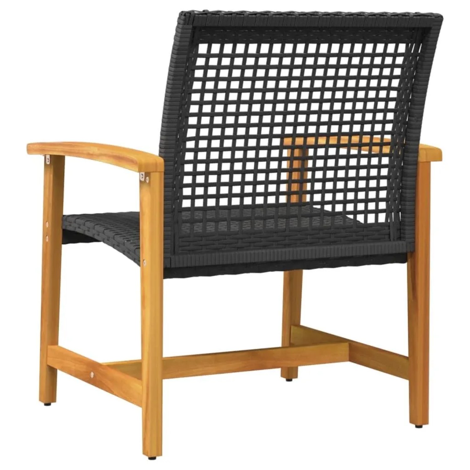 Schwarzer Gartenstuhl aus Rattan und Akazienholz, 2er-Set.