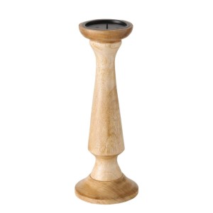 Eleganter Boltze Kerzenleuchter Nunda aus Mangoholz, 33 cm hoch, in Naturfarbe mit schwarzem Einsatz.