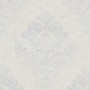 Tadessi Vliestapete in Weiß mit elegantem, strukturiertem Barock-Ornamentmuster. Dekorative Wandgestaltung.